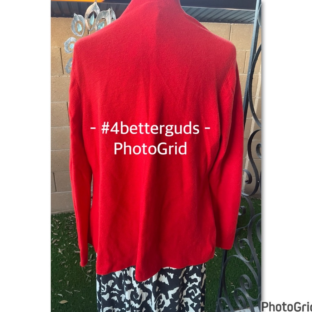 Eileen Fisher OpenโCardigan Organic Cotton Knit Sweater Red Large - Picture 5 of 16
